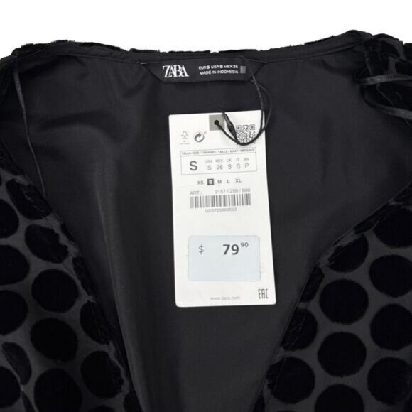Zara Velvet Polka Dot Mini Dress With Puff Sleeves Size Small - Picture 9 of 10
